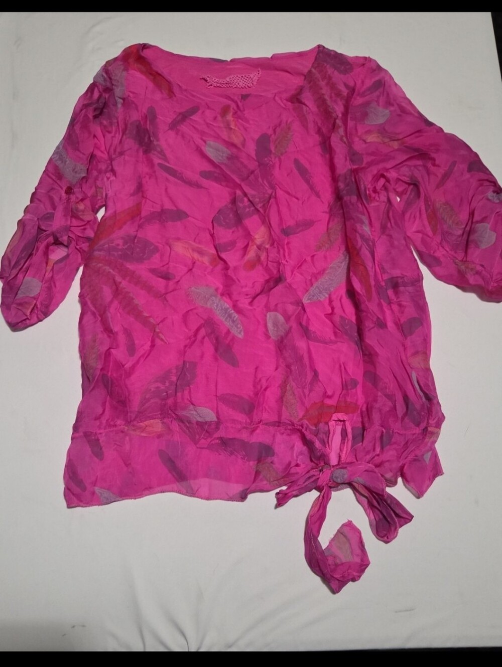 Chic Women's large pink feather semi sheer Blouse #21